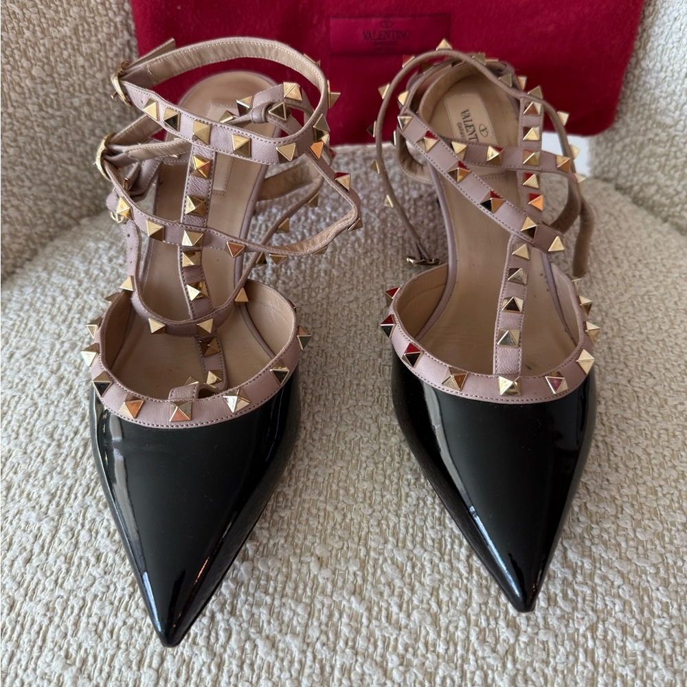 Valentino Black and Cream Studded Heels